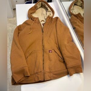Wrangler Men’s Workwear Jacket Large Sherpa Hooded Zip Coat Fleece Brown Tan